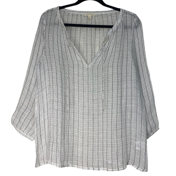 Eileen Fisher White Linen Sheer Lightweight Boho Wide Neck Box Top Blouse M - Picture 5 of 10